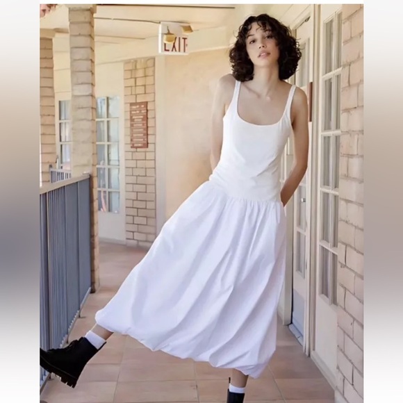 Zara balloon drop waist mixed media white dress - Picture 3 of 10
